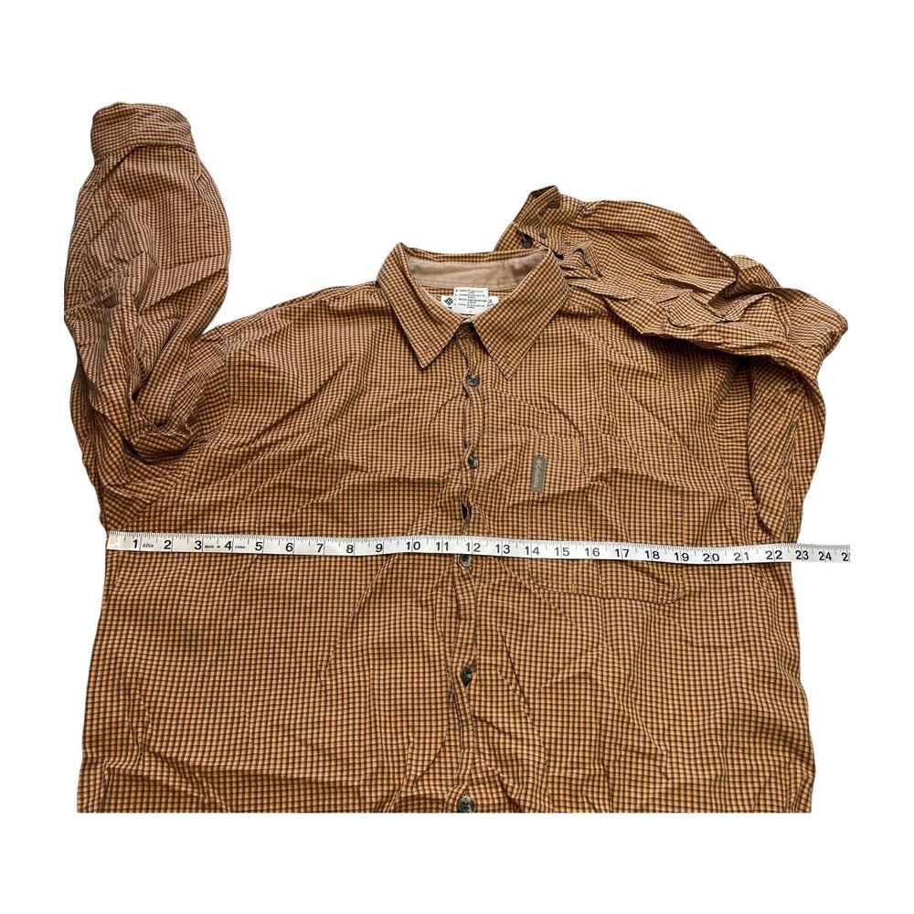 Columbia Shirt Men's Large Yellow Brown Mini Gingham Cotton Classic Button-Down - Picture 5 of 7